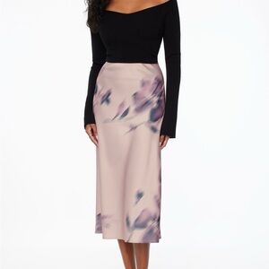 NEW Dynamite Melody Satin Slip Midi Skirt Pink Floral- Size XXS
